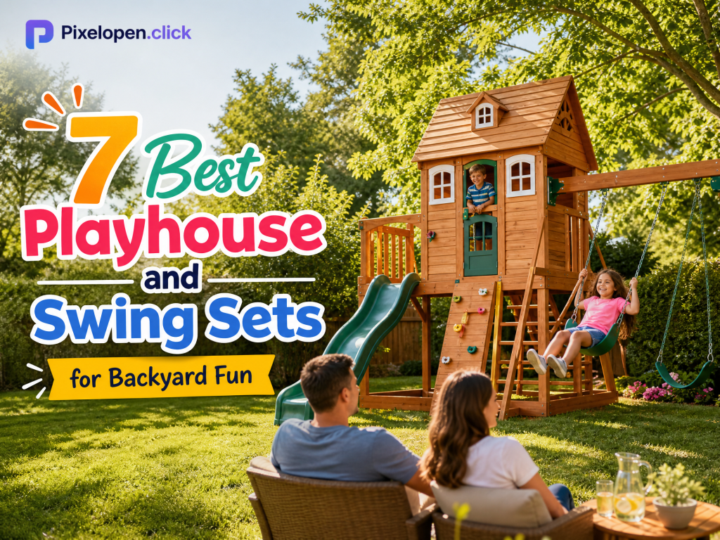playhouse and swing sets for backyard